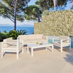 MOBELLIA Table basse de jardin rectangulaire en aluminium Ostara Blanc Clearance