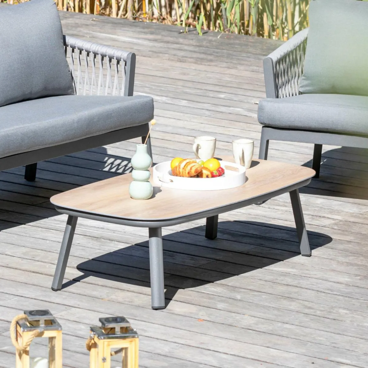 MOBELLIA Table basse de jardin rectangulaire en aluminium Amalfi Gris Anthracite