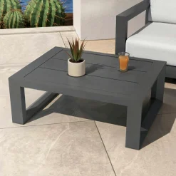 MOBELLIA Table basse de jardin rectangulaire en alumininum (94 x 72 cm) Elba Gris Anthracite