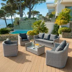 MOBELLIA Table basse de jardin rectangulaire résine tressée Calvi Gris New