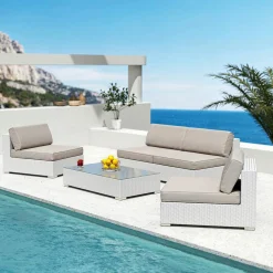 MOBELLIA Table basse de jardin rectangulaire en résine tressée Palma Blanc Discount