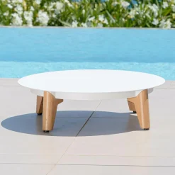 MOBELLIA Table basse de jardin ronde (D68 cm) Monte Carlo Blanc Clearance