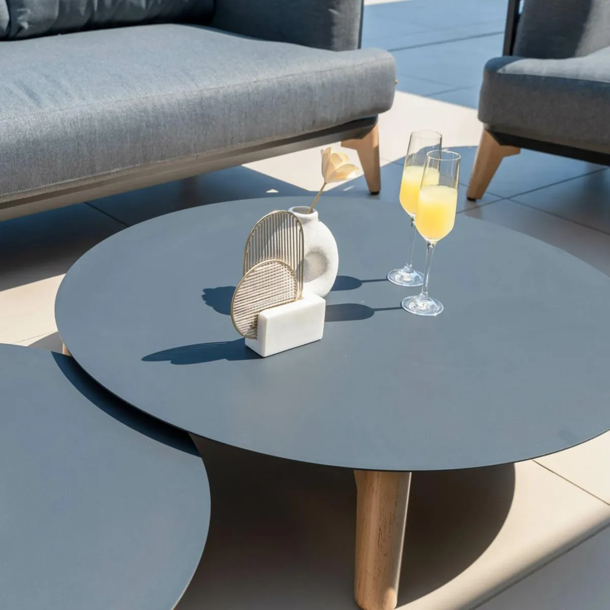 MOBELLIA Table basse de jardin ronde (D86 cm) Monte Carlo Gris Anthracite Best
