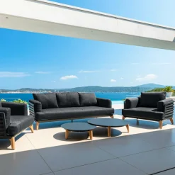 MOBELLIA Table basse de jardin ronde (D86 cm) Monte Carlo Gris Anthracite Best