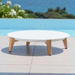 MOBELLIA Table basse de jardin ronde (D86 cm) Monte Carlo Blanc Online
