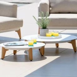 MOBELLIA Table basse de jardin ronde (D86 cm) Monte Carlo Blanc Online