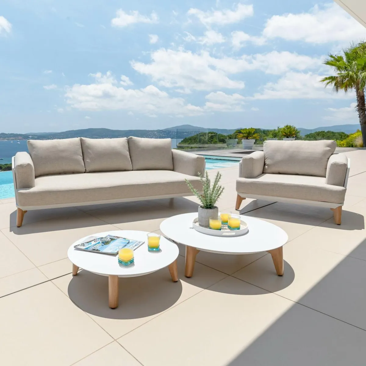 MOBELLIA Table basse de jardin ronde (D86 cm) Monte Carlo Blanc Online