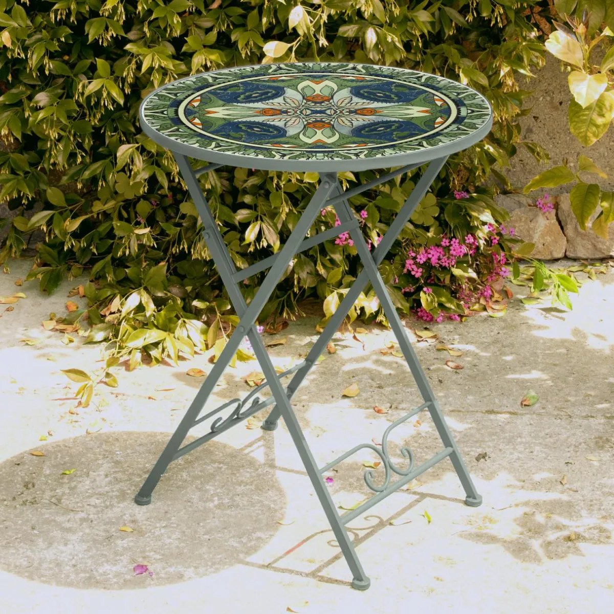 #N/A Table bistrot ronde pliable mosaïque (D60 cm) Cancùn sauge Vert Discount