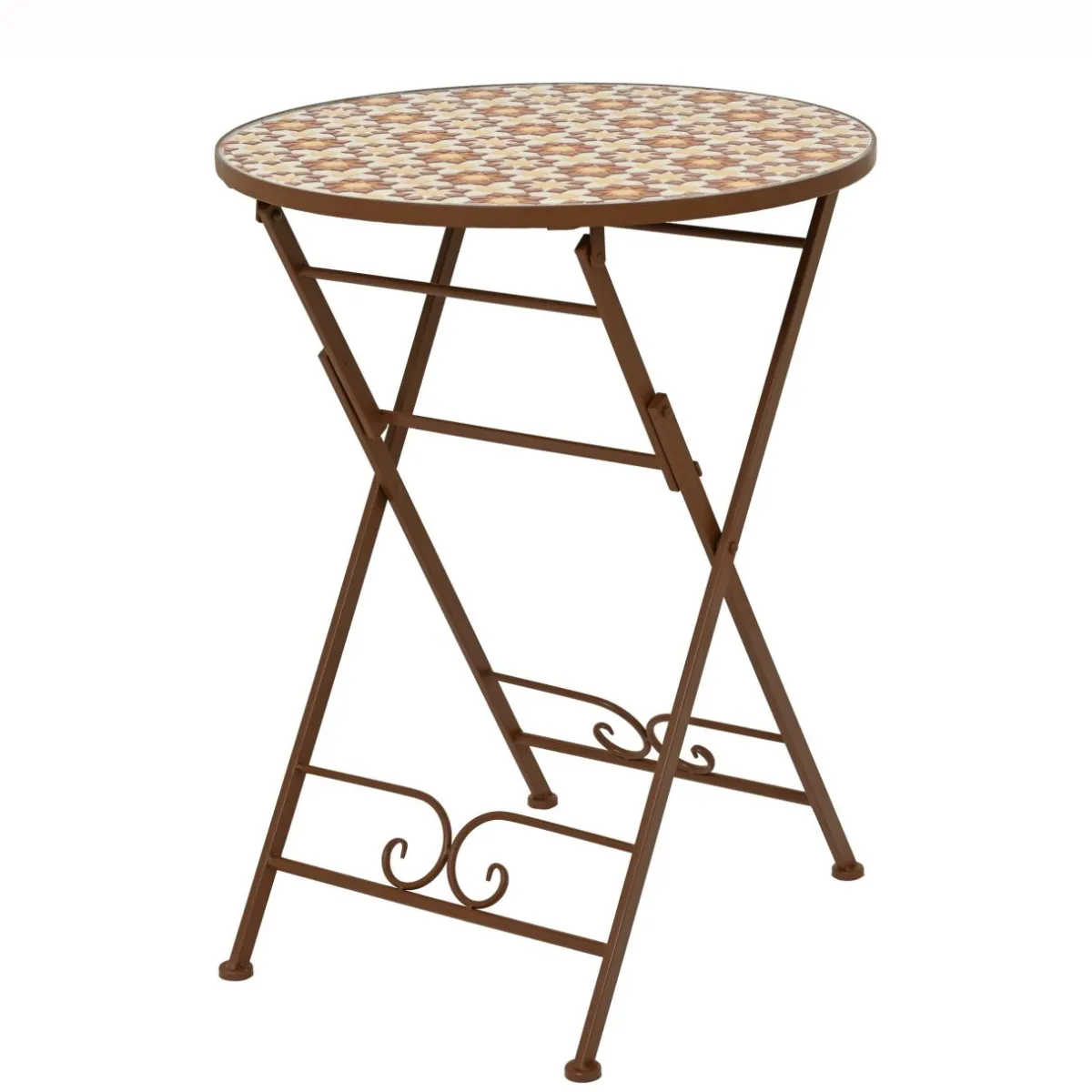 EMINZA Table bistrot ronde pliable en mosaïque (D58 cm) Madrid Marron New