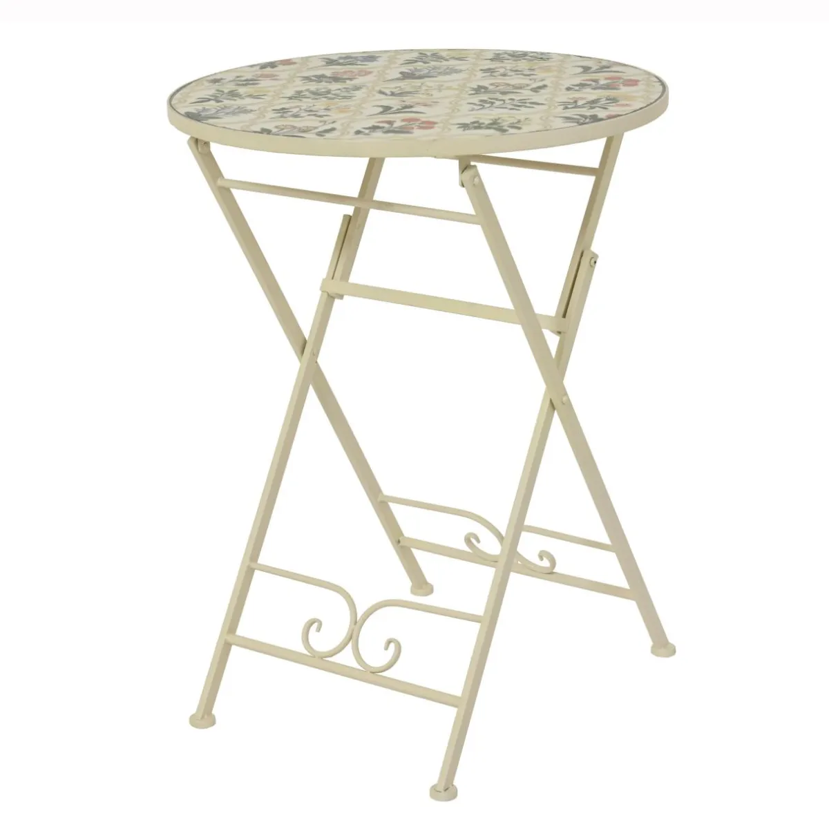 EMINZA Table bistrot ronde pliable en faïence (D58 cm) Coimbra Crème Beige Discount