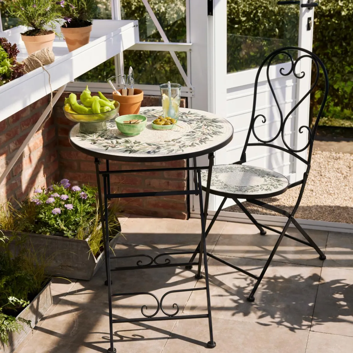 EMINZA Table bistrot ronde pliable en mosaïque (D58 cm) Athènes Beige Discount