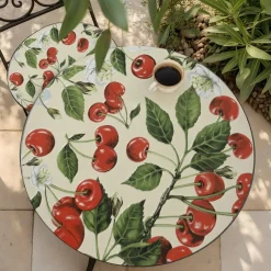 EMINZA Table bistrot ronde pliable en faïence (D58 cm) Munich Rouge