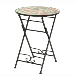 EMINZA Table bistrot ronde pliable en faïence (D58 cm) Munich Rouge