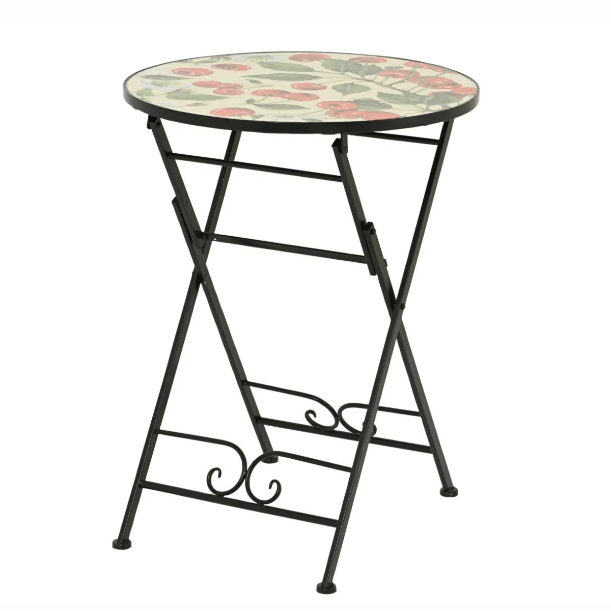 EMINZA Table bistrot ronde pliable en faïence (D58 cm) Munich Rouge