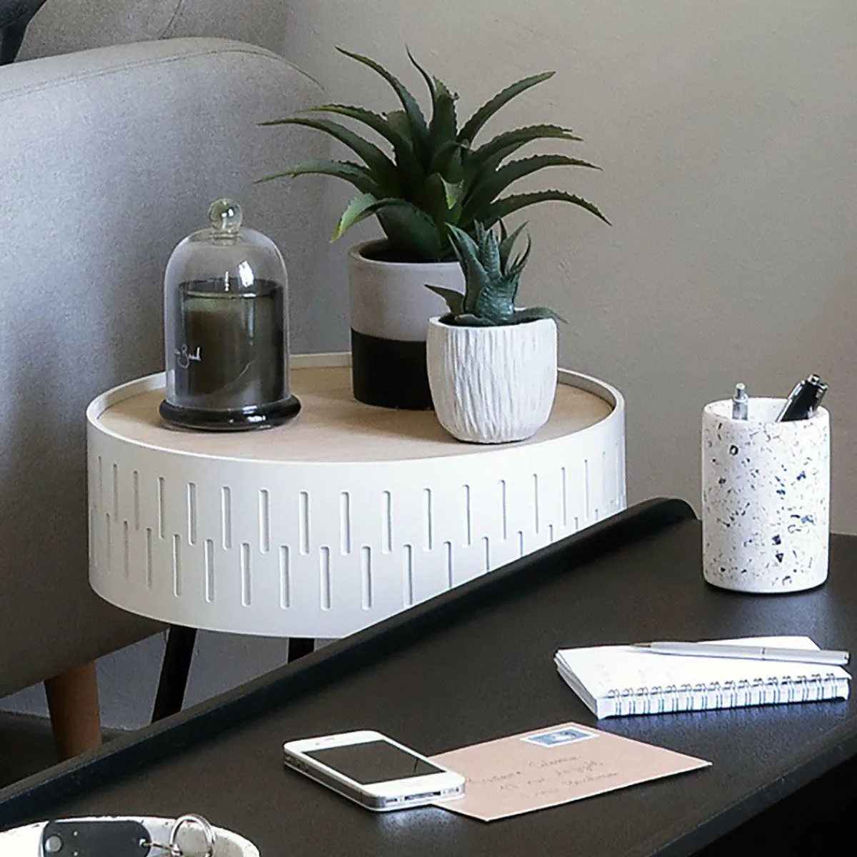 ATMOSPHERA Table coffre en bois (H45 cm) Shiro he Blanc New