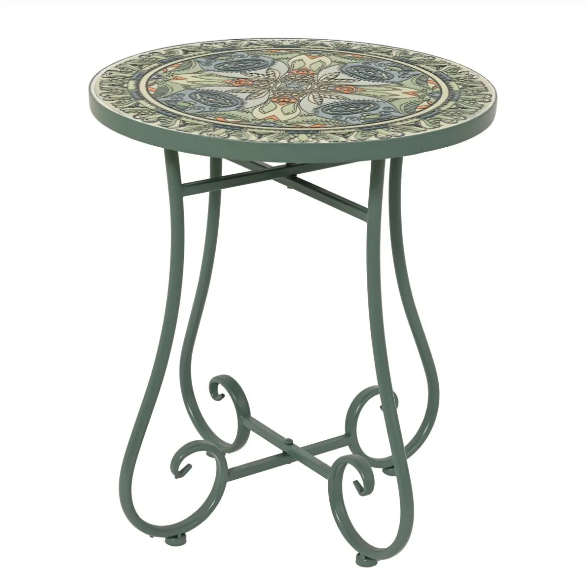 EMINZA Table d'appoint ronde en mosaïque (H46 x D39 cm) Cancùn Vert sauge Discount