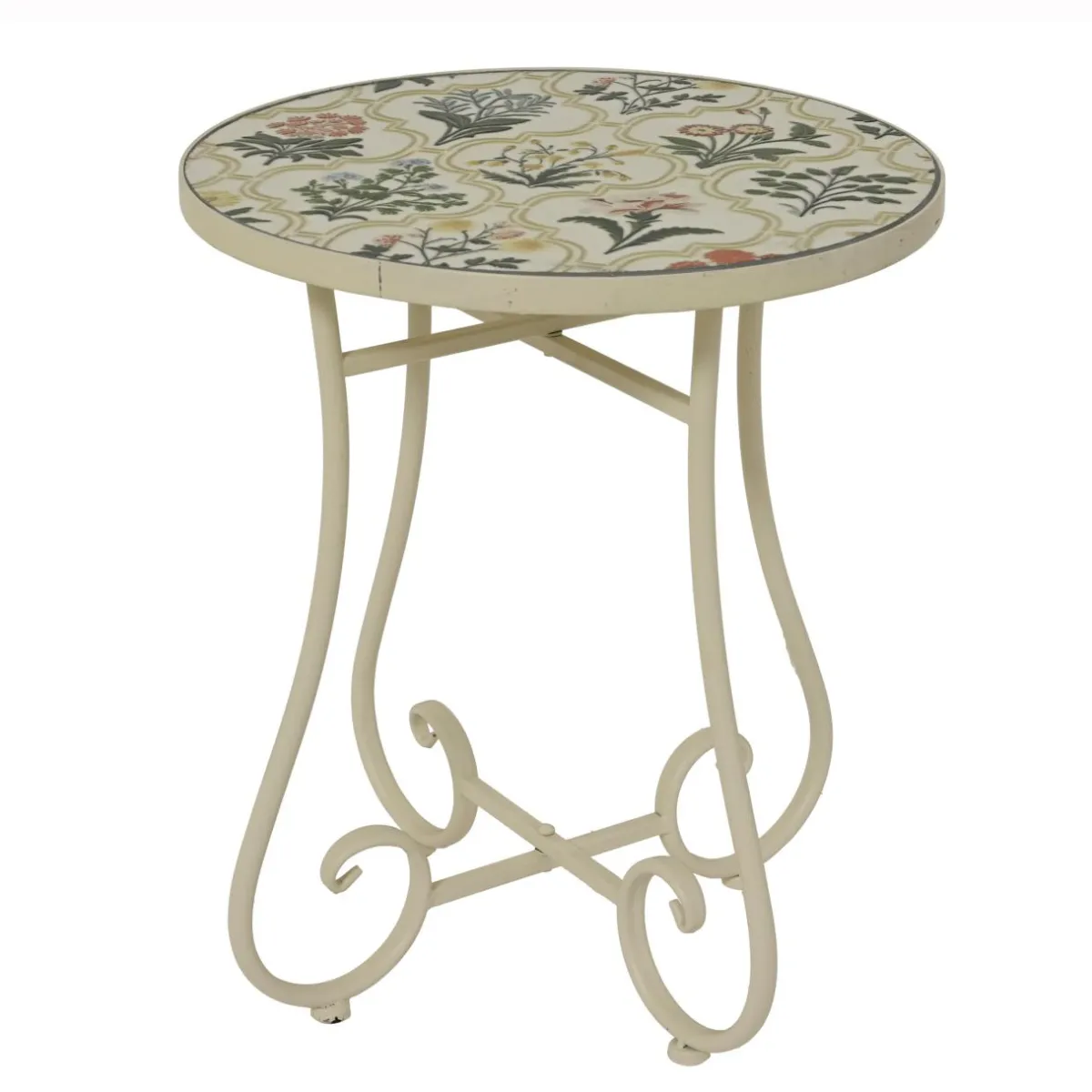 EMINZA Table d'appoint ronde en mosaïque (H46 x D39 cm) Coimbra Crème Beige Discount