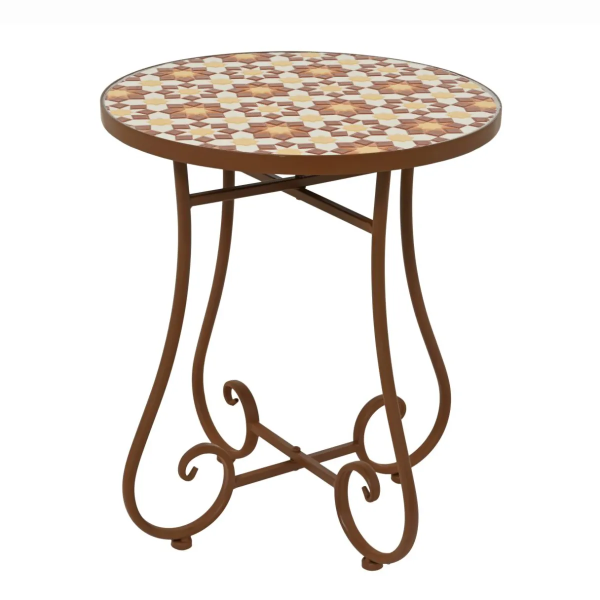 EMINZA Table d'appoint ronde en mosaïque (H46 x D39 cm) Madrid Marron