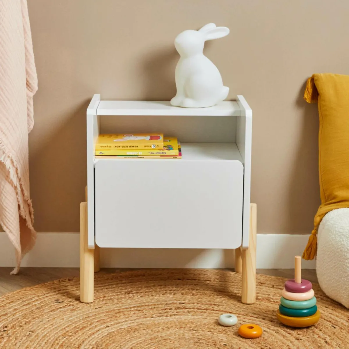 EMINZA Table de chevet avec tiroir enfant bois (H49 cm) Gabin he Blanc Outlet