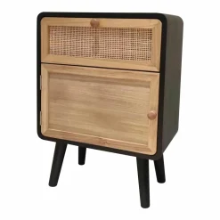 EMINZA Table de chevet bois et cannage (40 x H55 cm) Osaka et bois Noir Best