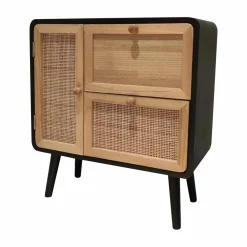 EMINZA Table de chevet bois et cannage (50 x H55 cm) Osaka et bois Noir New
