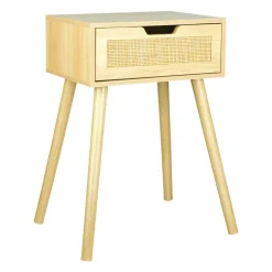 OSTARIA Table de Chevet Bois et Cannage (60 cm) Beige Outlet