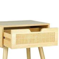 OSTARIA Table de Chevet Bois et Cannage (60 cm) Beige Outlet