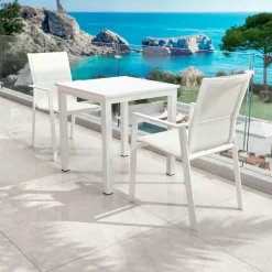 MOBELLIA Table de jardin carrée aluminium 4 places (70 x 70 cm) Murano Blanc New