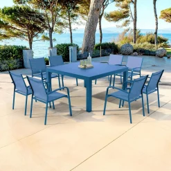 MOBELLIA Table de jardin carrée aluminium 8 places (136 x 136 cm) Murano Bleu pétrole Clearance