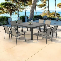 MOBELLIA Table de jardin carrée aluminium 8 places (136 x 136 cm) Murano Gris Anthracite Sale