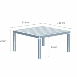 MOBELLIA Table de jardin carrée aluminium 8 places (136 x 136 cm) Murano Blanc Discount