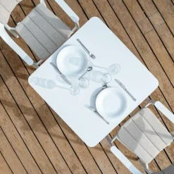 MOBELLIA Table de jardin carrée en aluminium 2 places (76 x 76 cm) Monte Carlo Blanc Discount
