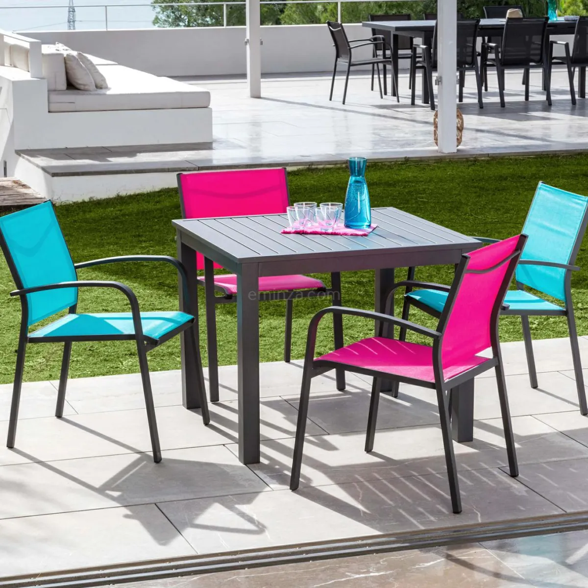 MOBELLIA Table de jardin carrée en aluminium 4 places (89 x 89 cm) Murano Gris Anthracite Best