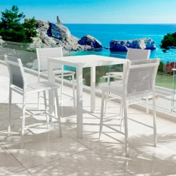 MOBELLIA Table de jardin carrée haute aluminium 4 places (90 x H105 cm) Murano Blanc