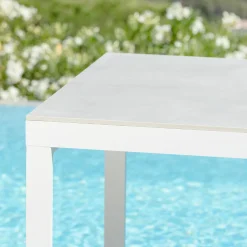 MOBELLIA Table de jardin en aluminium et céramique 8 places (180 x 90 cm) Kore Blanc et Gris clair Outlet