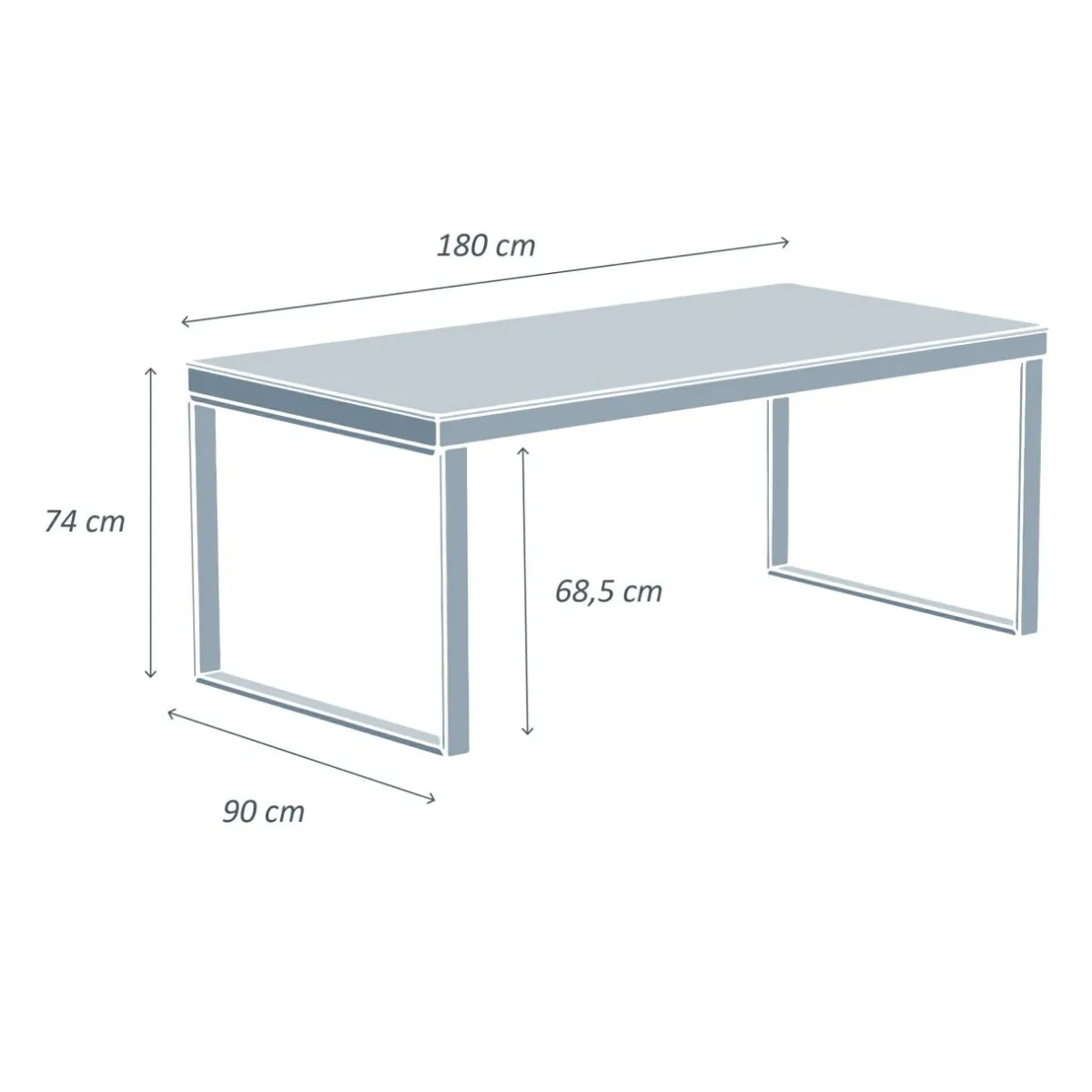 MOBELLIA Table de jardin en aluminium et céramique 8 places (180 x 90 cm) Kore Blanc et Gris clair Outlet