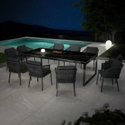 MOBELLIA Table de jardin en aluminium et céramique 10 places (240 x 120 cm) Kore Noir marbré New