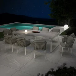 MOBELLIA Table de jardin en aluminium et céramique 10 places (240 x 120 cm) Kore Blanc et Beige Discount