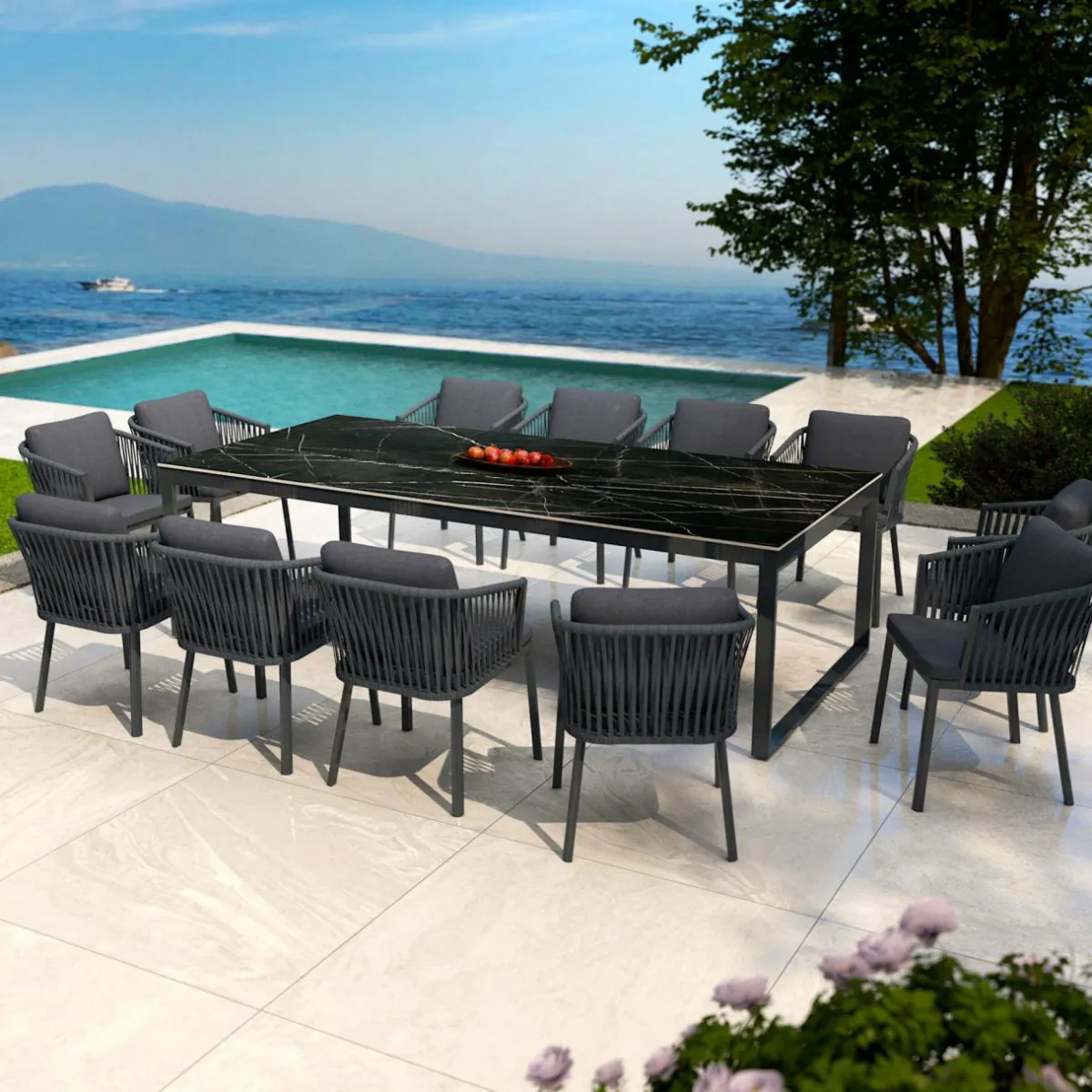MOBELLIA Table de jardin en aluminium et céramique 12 places (260 x 120 cm) Kore Noir marbré Online