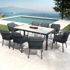 MOBELLIA Table de jardin en aluminium et céramique 8 places (180 x 90 cm) Modena Gris clair Outlet