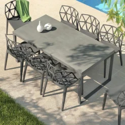 MOBELLIA Table de jardin en aluminium et céramique 8 places (180 x 90 cm) Kore Gris Anthracite Sale