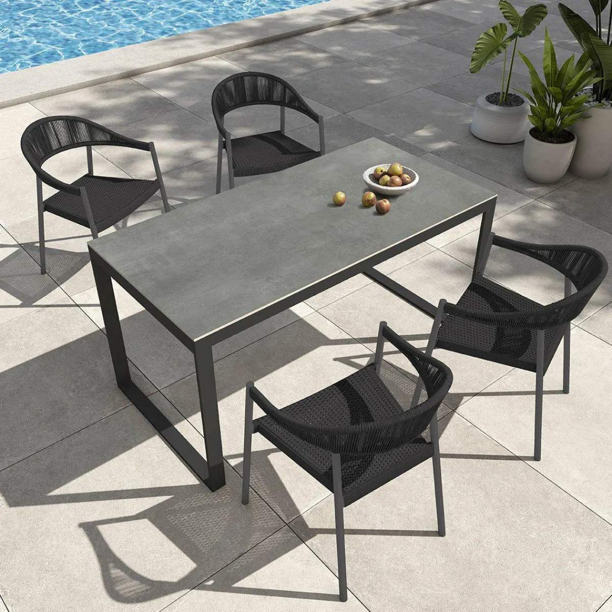 MOBELLIA Table de jardin en aluminium et céramique 8 places (180 x 90 cm) Kore Gris Anthracite Sale