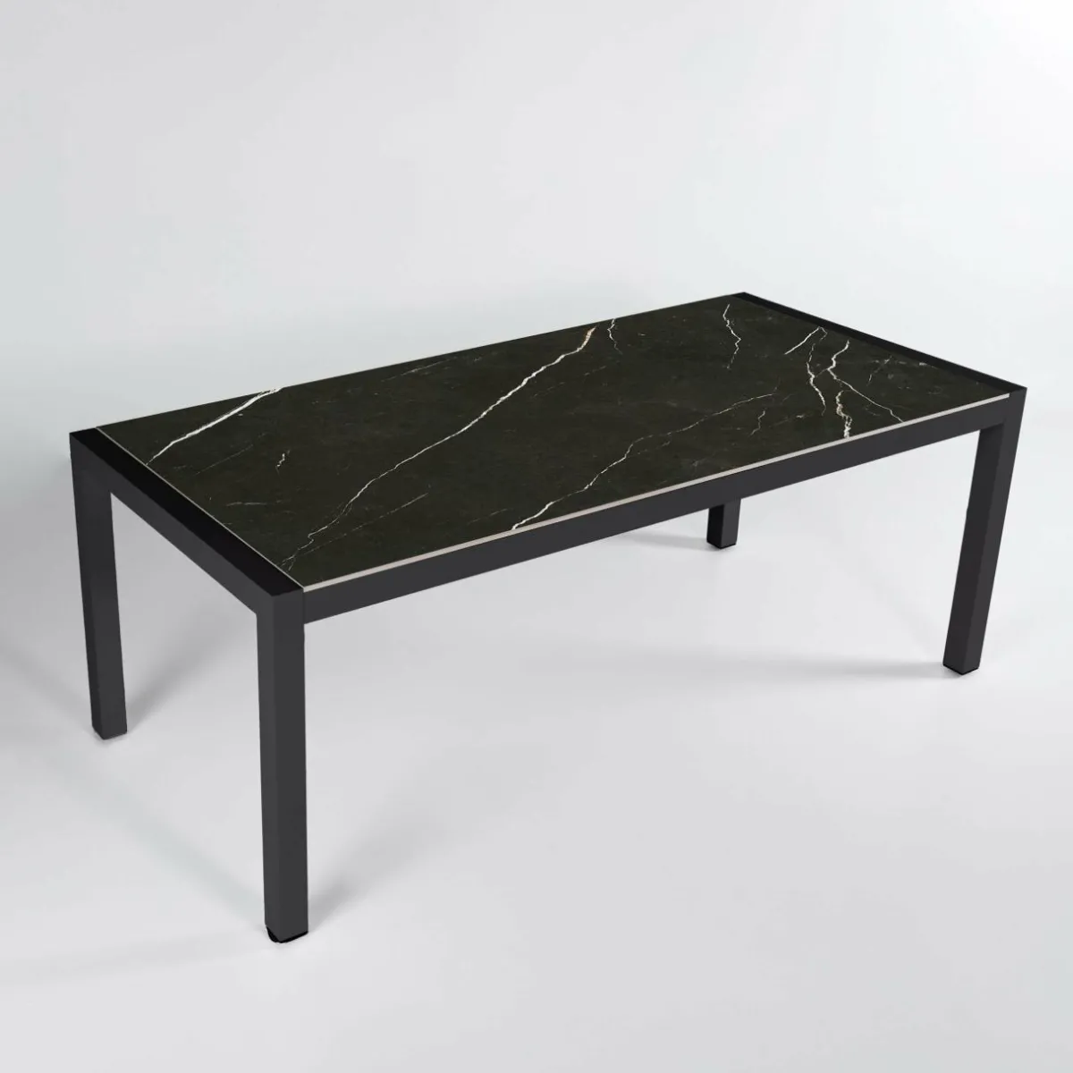 MOBELLIA Table de jardin en aluminium et céramique 8 places (180 x 90 cm) Modena Noir marbré Clearance