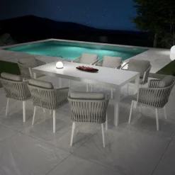 MOBELLIA Table de jardin en aluminium et céramique 8 places (180 x 90 cm) Modena Blanc New