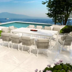 MOBELLIA Table de jardin en aluminium et céramique 12 places (260 x 120 cm) Kore Blanc et Gris clair Discount