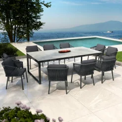 MOBELLIA Table de jardin en aluminium et céramique 10 places (240 x 120 cm) Kore Gris et gris anthracite Effet Pierre gris - gris anthracite Discount