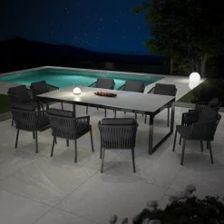 MOBELLIA Table de jardin en aluminium et céramique 10 places (240 x 120 cm) Kore Gris et gris anthracite Effet Pierre gris - gris anthracite Discount