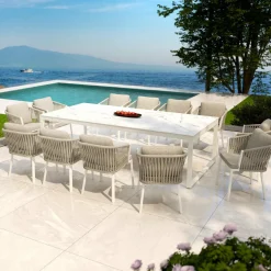 MOBELLIA Table de jardin en aluminium et céramique 12 places (260 x 120 cm) Kore Blanc marbré Outlet