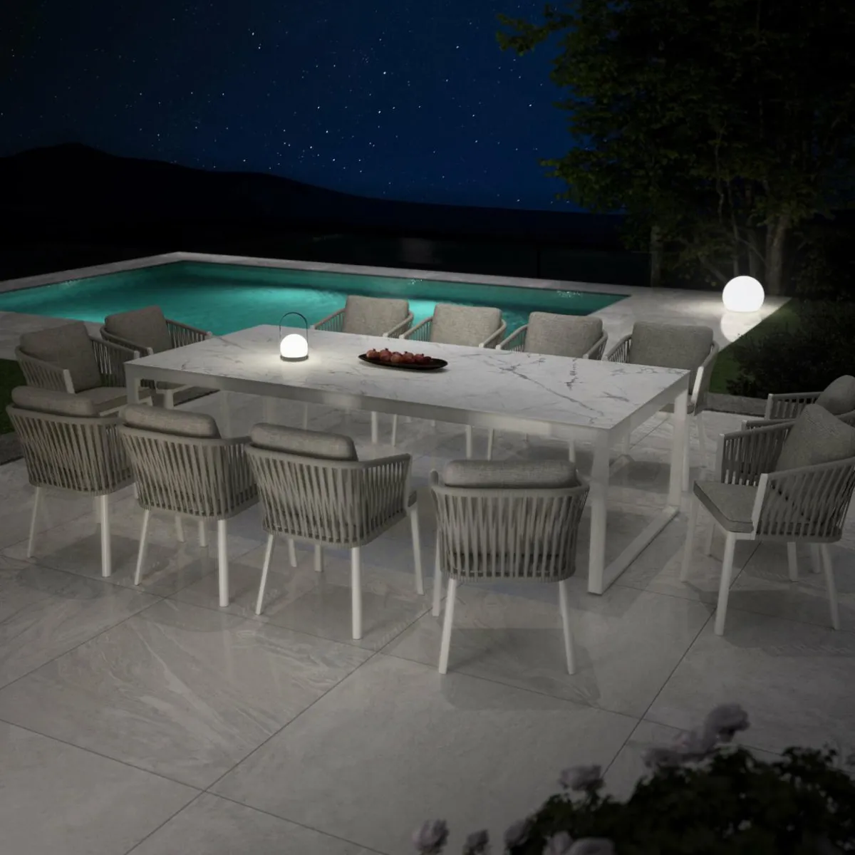 MOBELLIA Table de jardin en aluminium et céramique 12 places (260 x 120 cm) Kore Blanc marbré Outlet