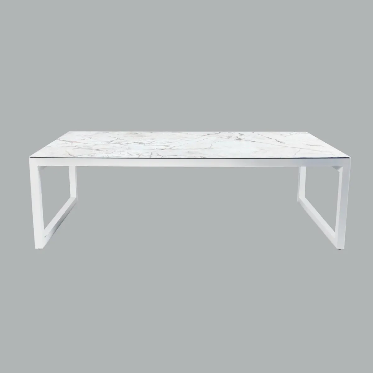 MOBELLIA Table de jardin en aluminium et céramique 12 places (260 x 120 cm) Kore Blanc marbré Outlet